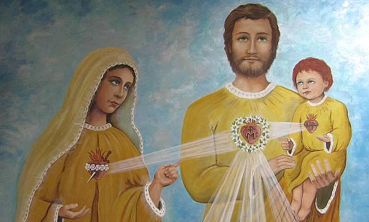 Immagine del Cuore Castissimo di San Giuseppe con i tre Sacri Cuori